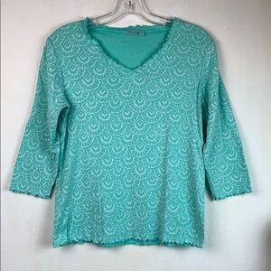 Fresh Produce ruffle trim V neck mint Tee shirt xs